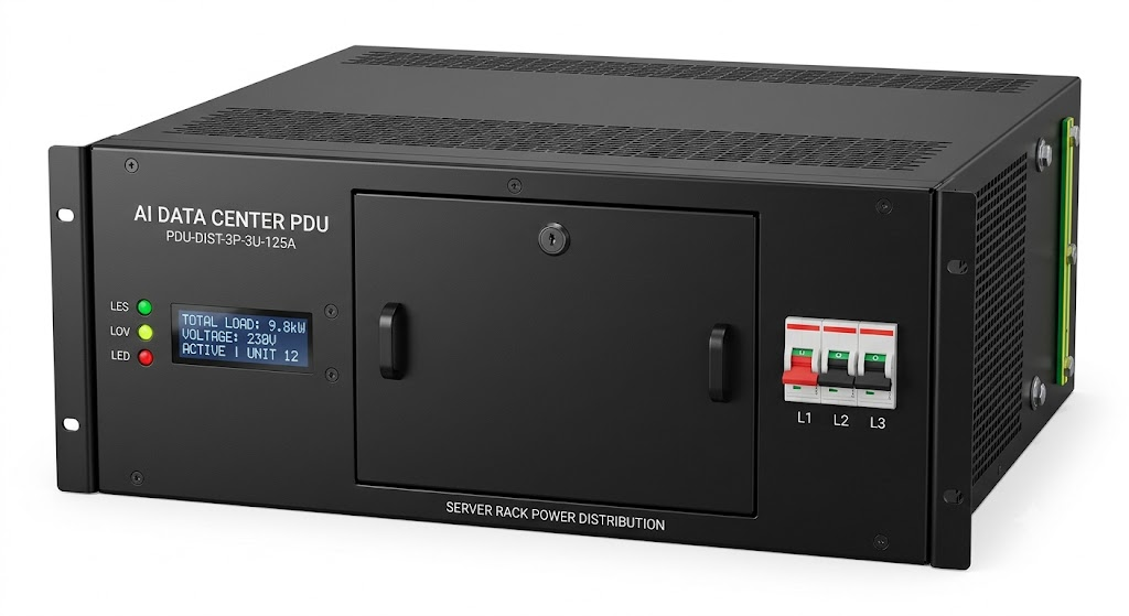 Custom data center PDU enclosure — precision sheet metal for AI server infrastructure AI data center PDU server rack — custom metal enclosure for high-density computing